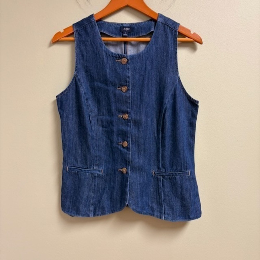 J Crew Women Long Denim Button-Front Vest Size 6 Country Western Equestrian Boho